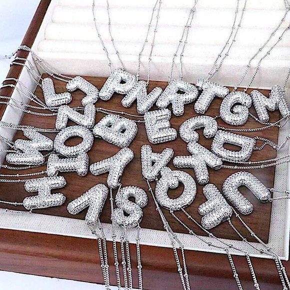 Sterling Silver Bubble Balloon Initial Necklace-Gold - Picture 3 of 5